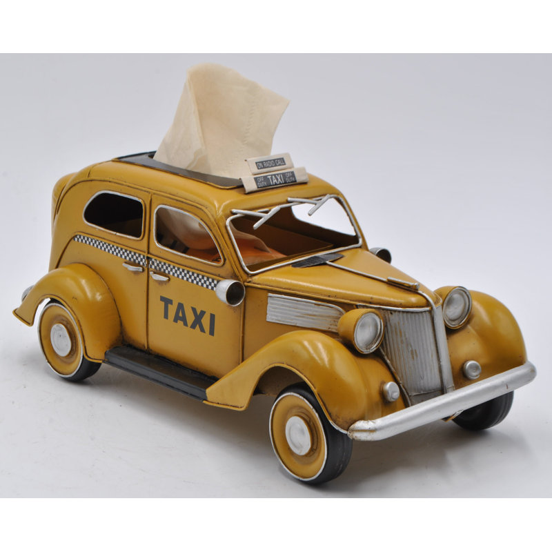 Métal jaune à carreaux cabines vintage 1930 TAXI Sedan Model Art Sculpture Jayland
