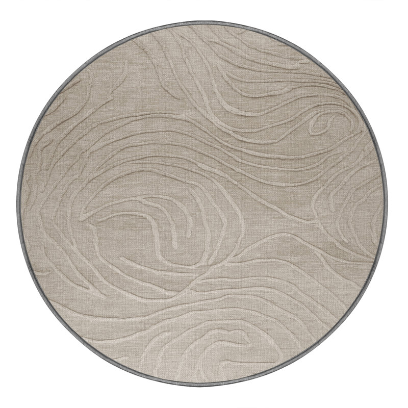 Machine Washable Abstract Grey Area Rug, Rond 8 pi