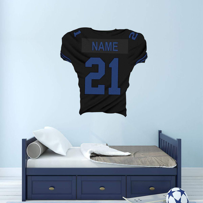 Décalcomanie murale nom et numéro personnalisé jersey, H 36 po x l 36 po, Noir