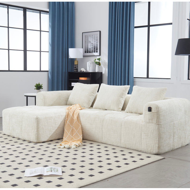 Canapé modulaire compressé sans cadre 2 pièces Chenille, Chenille beige