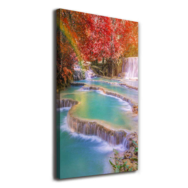 Waterfall In Autumn - Wrapped Canvas Print