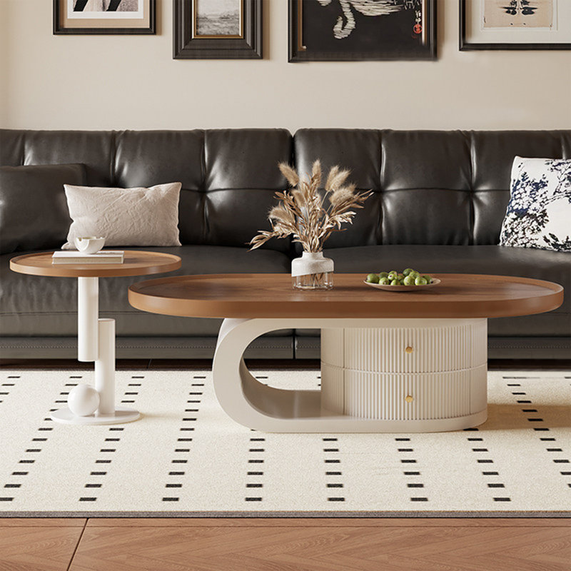 Modern oval-shaped storage coffee table, 16.2" H x 23.6" L x 47.2" W