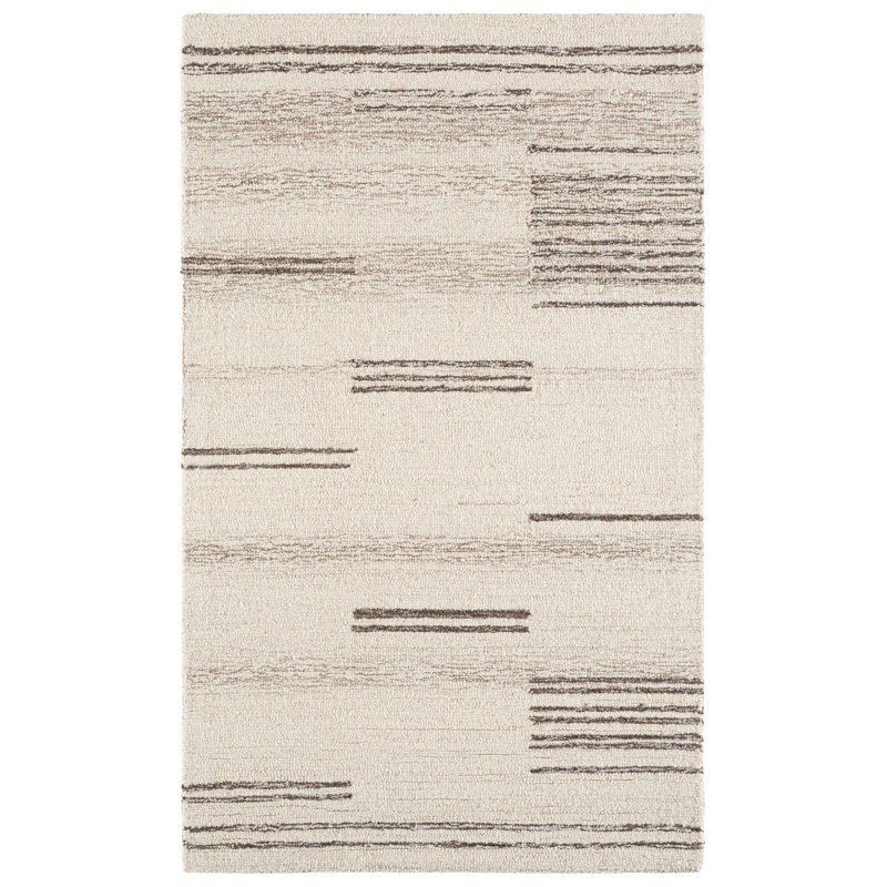 Doveton Hand Tufted Wool Cotton Abstract Rug in Ivory/Brown, Rectangle 3' x 5'