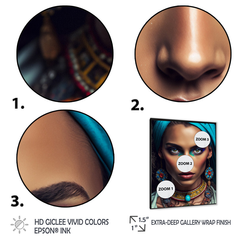 «Yesena Bohemian Woman with Blue Headband II», reproduction sur toile, H 20 po x l 12 po x P 1 po, Cadre photo noir