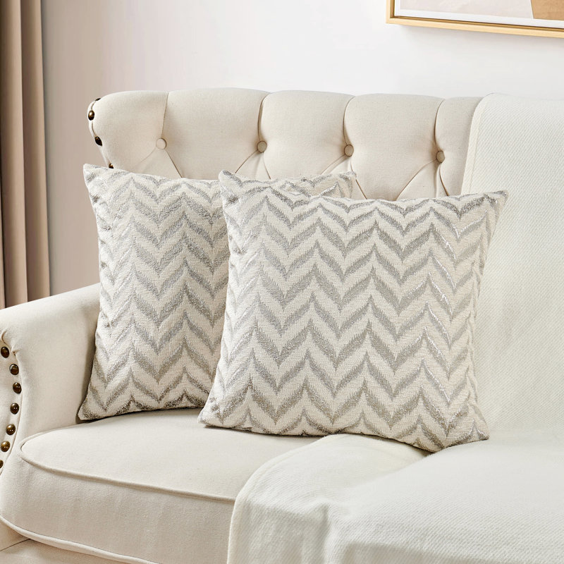 Chevron Square Throw Pillow Cover, Silver