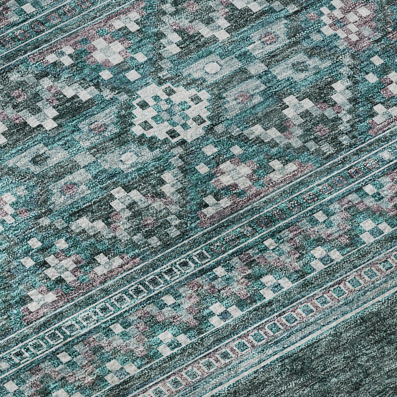 Premium Machine Washable Prisco Teal Rug, Rectangle 2'6" x 3'10"