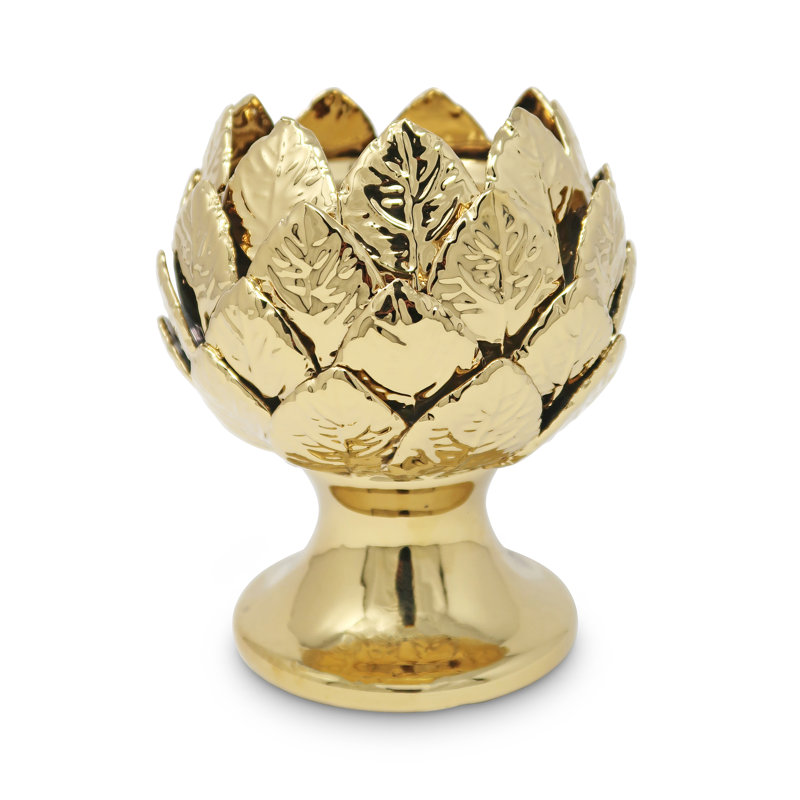 6.2'' H Ceramic Tabletop Tealight Holder, Gold