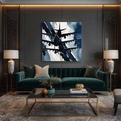 «Transport Commercial airliner silhouettes», art mural sur toile grise