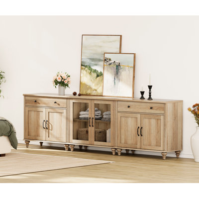 Buffet Scarlett avec 2 tiroirs, 2 portes en verre et 4 portes en bois