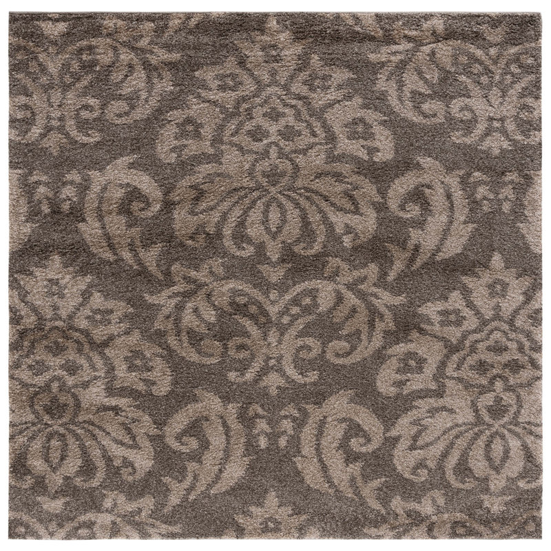 Tapis floral fumé / beige Ellyona, Carré 4 pi