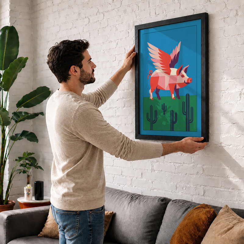 Desert Pig Takes Flight Modern - Framed Print, A4 - 29.7 x 21.0 cm, White