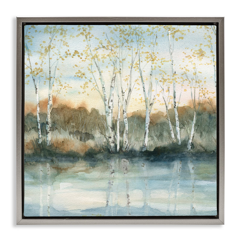 Quaint Birch Tree Reflections, Luster Gray Floater Frame, 18" H x 18" W