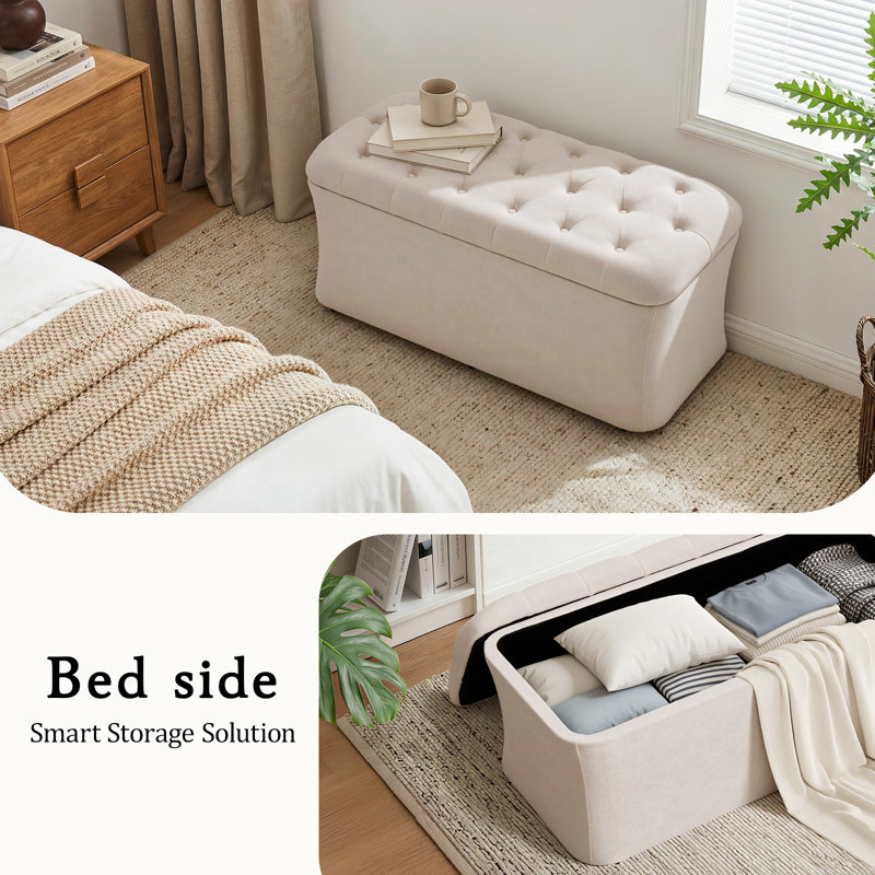 Charleroi 40" Wide Rectangle Upholstered Storage Ottoman Bench, Beige