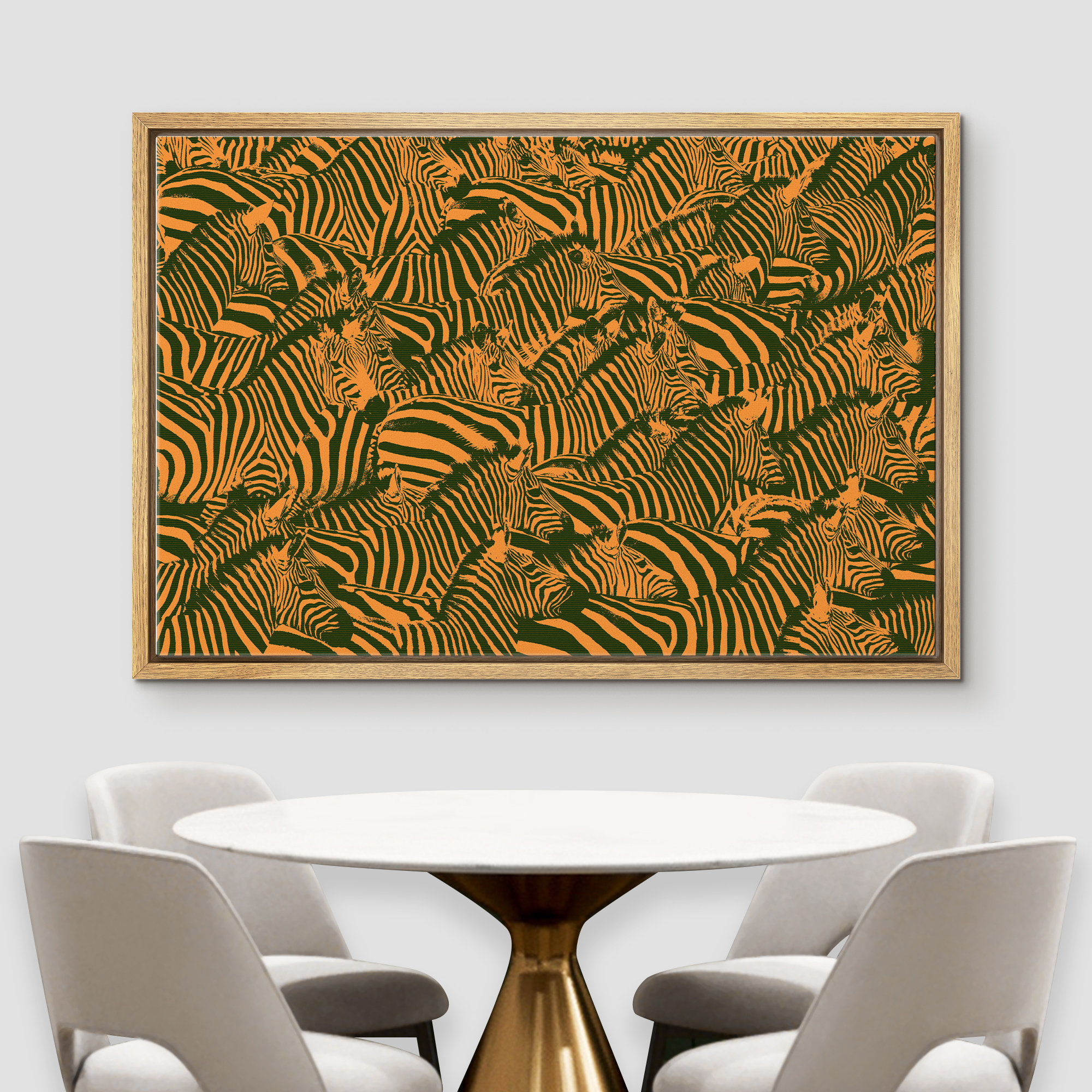 IDEA4WALL Framed Canvas Print Wall Art Orange & Green Zebra Line Art ...