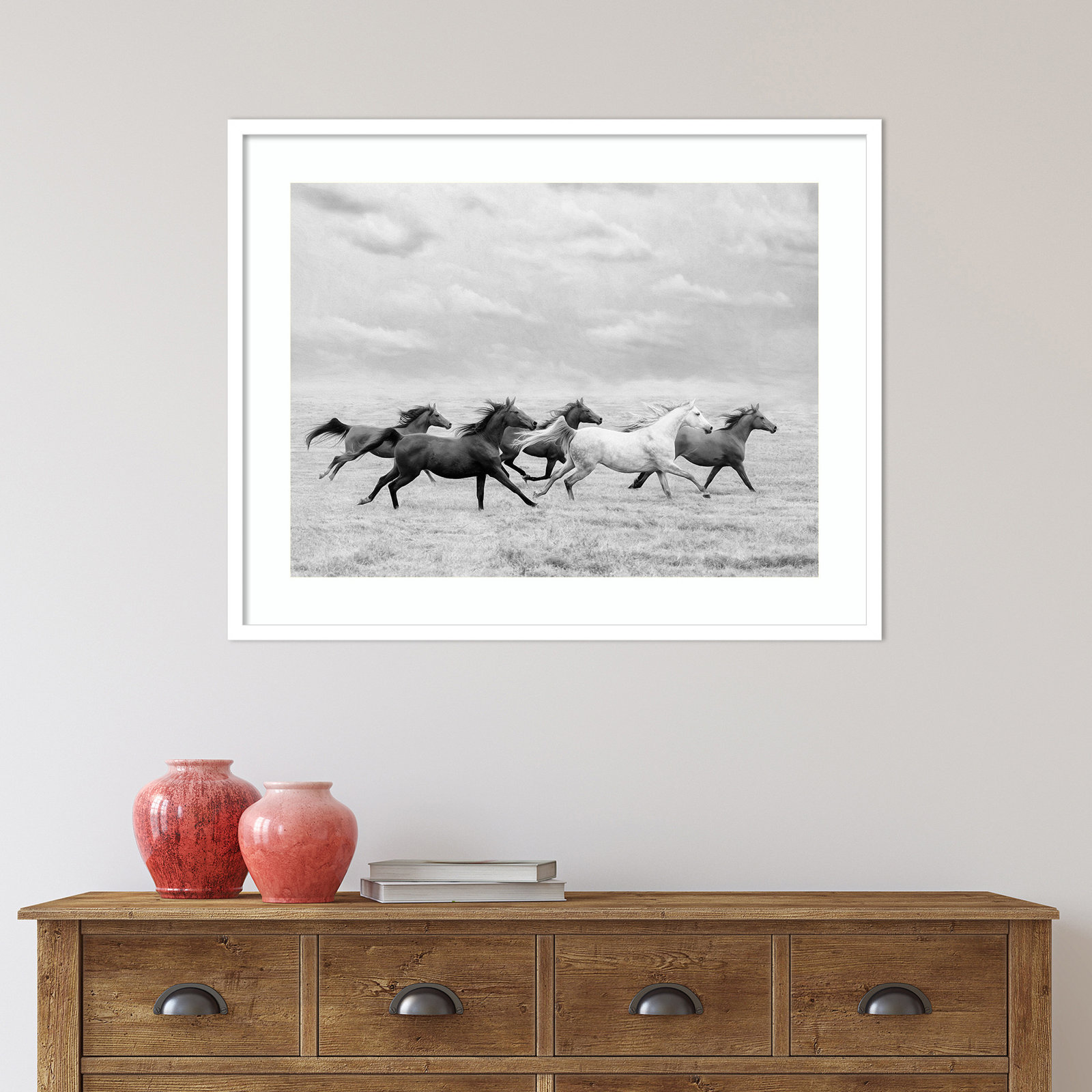 Horse Run I by PHBurchett, 27" H x 33" W, White