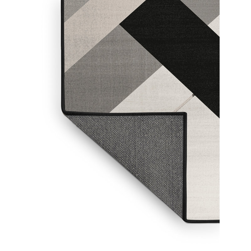 Soft Plush Ebbert Minimalist Geometric Area Rug in Grey – Black Binding, 7' Square