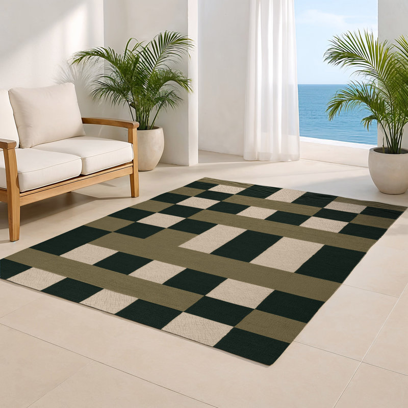 Tapis d'intérieur et d'extérieur à carreaux vert, Rectangulaire 8 pi x 10 pi