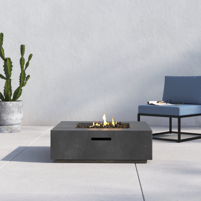 Rashid Concrete Propane Smokeless Fire Pit Table, Charcoal, 12" H x 34" W x 34" D