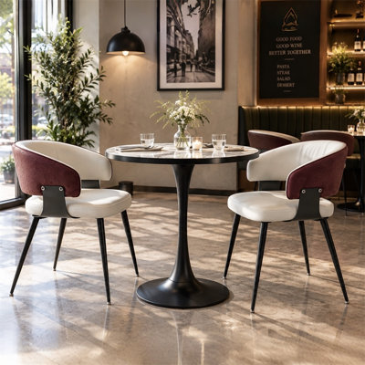 Luxury Upholstered Dining Chairs Set Two-Toned Design Eisure Kitchen Chairs With Cushioned Back