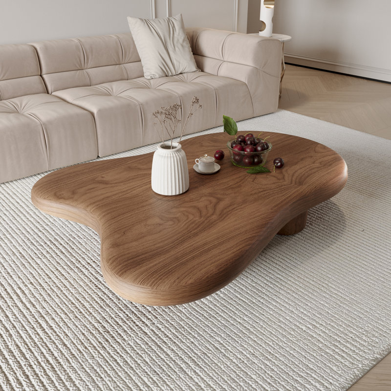 48.43'' Cloud Shaped Coffee Table, Walnut Solid Wood Coffee Table for Home Living Room, Easy Assembled, Brown
