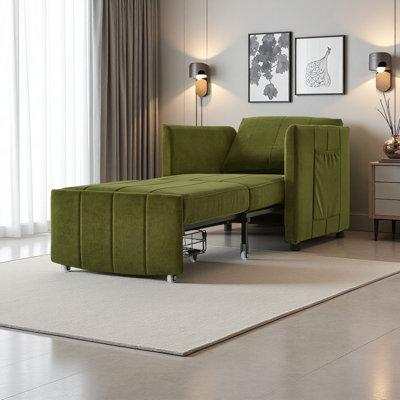 Canapé-lit rembourré convertible, canapé-lit coulissant de 31,5 po avec dossier réglable à 5 positions, poches latérales et panier de rangement, chaise-lit pliable, méridienne pour le salon, appartement