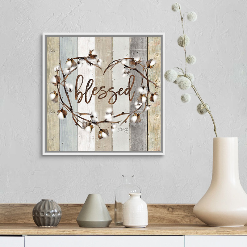 «Blessed Cotton Wreath» par Marla Rae, reproduction d'art textuel sur toile, H 17,25 po x l 17,25 po, Blanc