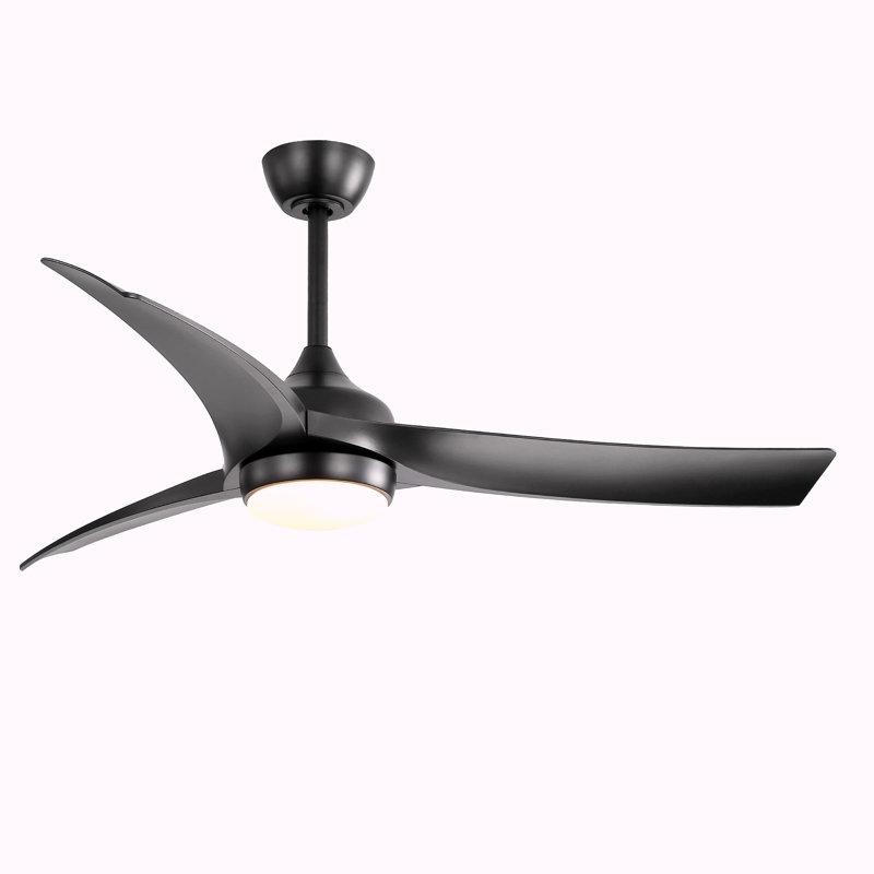 52 Inch Modern Black Ceiling Fan With 18W LED Light And Remote Control 3 ABS Blades DC Motor For Bedroom Living Roon, Black