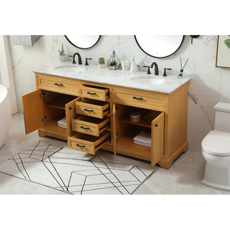 Ensemble de meuble-lavabo double 72 po Hermes, Bois naturel