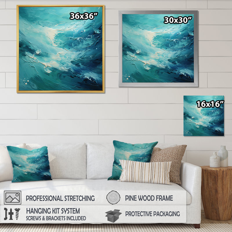 Teal Oasis I - Abstract Landscape Wall Art Prints, Cadre photo noir, H 36 po x l 36 po x P 1,5 po
