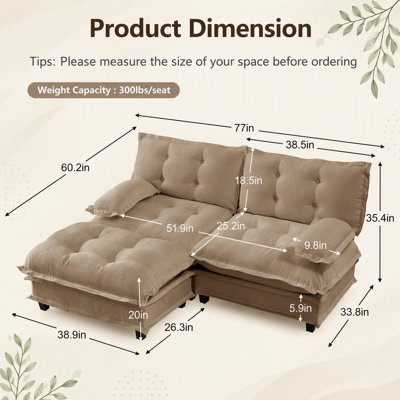 Canapé modulaire moderne en L de 77 pouces avec repose-pieds et coussins en chenille pour un confort et un style ultimes