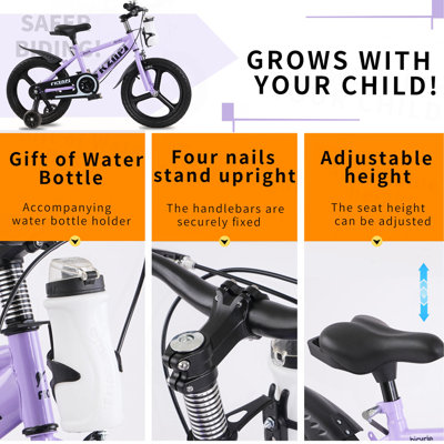 Kids Bike 18 Inch – High Carbon Steel Frame, Magnesium Alloy Wheels, Training Wheels with Night Glow, Adjustable Seat, Water Bottle – Girls & Boys Bicycle Ages 3-9, Toddler Bike