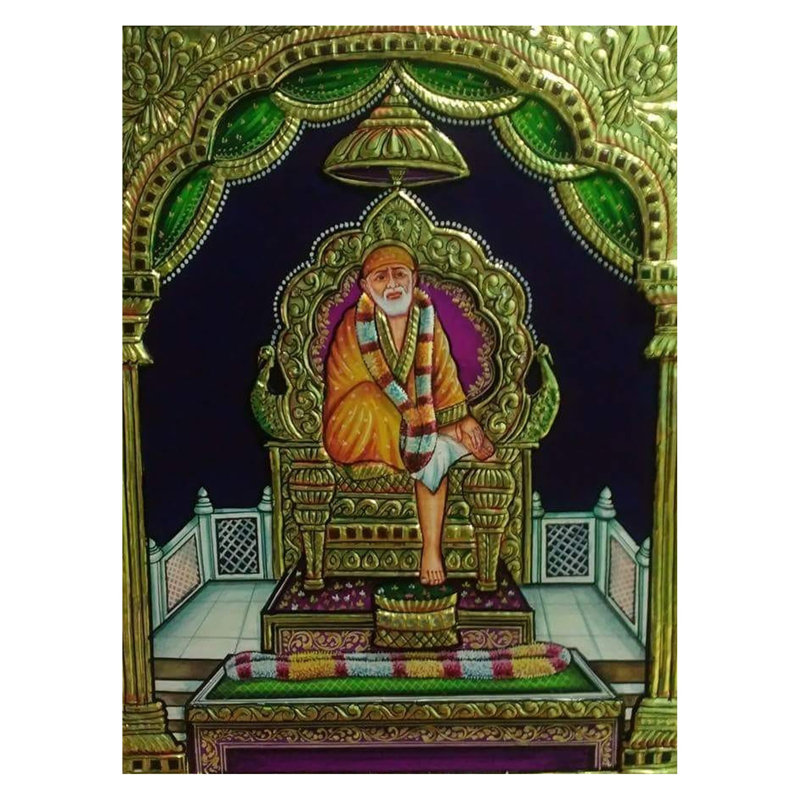 Peinture de Sai Baba Tanjore | Couleur traditionnelle avec travail en or 22 carats