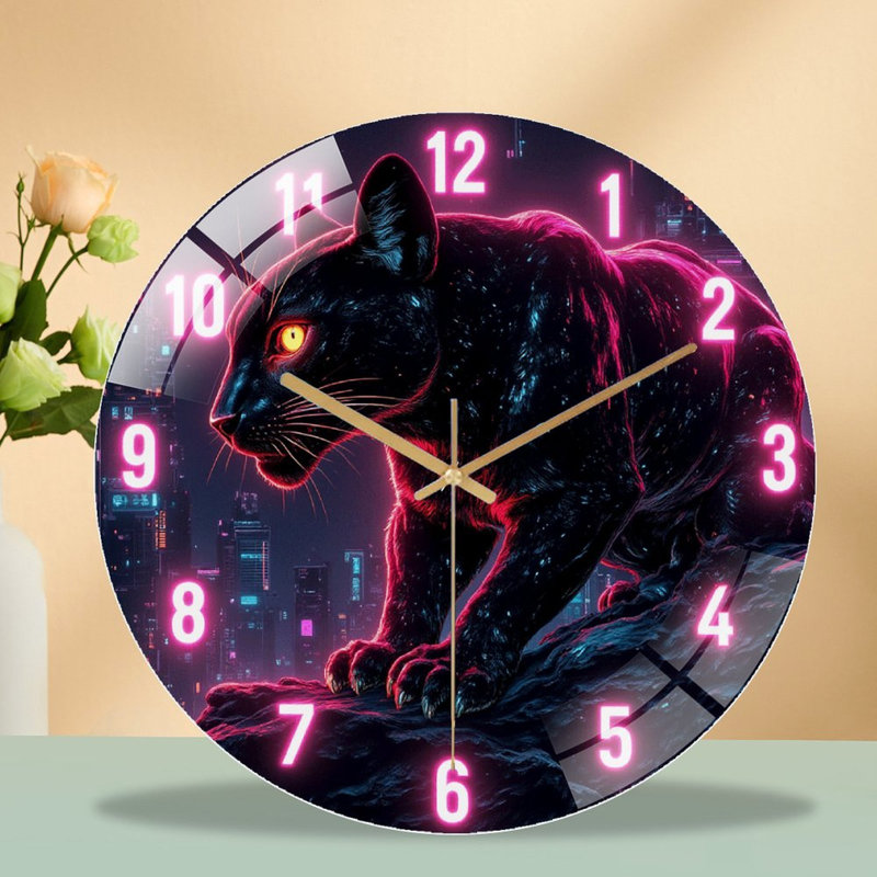 Horloge murale néon panthère 12 po