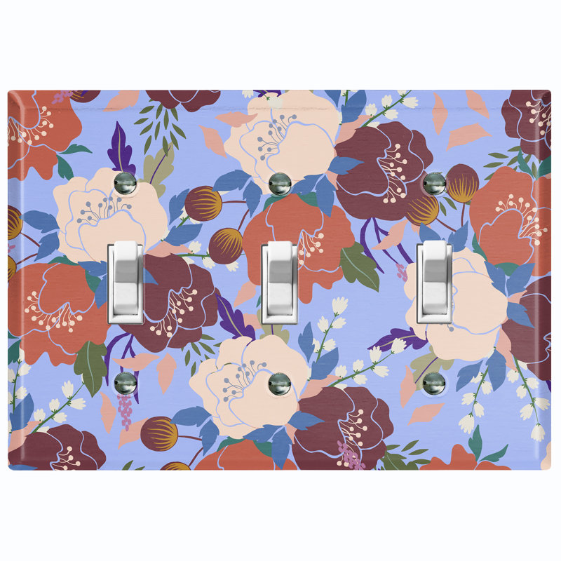 Plaque murale à 3 lumières colorées avec motif de fleurs tropicales et feuilles de lavande