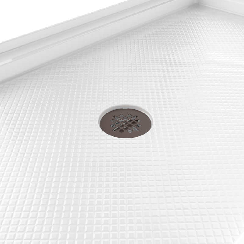 DreamLine SlimLine 36 inch D x 54 inch W x 2 3/4 inch H Single Threshold White Alcove Shower Base with 2 inch Oil Rubbed Bronze Center Round Drain