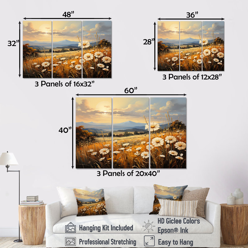Beautiful Beautiful Warm Flowers Field - Ensemble de décoration murale fleur, H 32 po x l 48 po x P 1 po