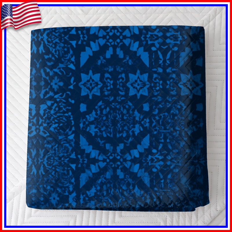 Blue Ornate Pattern Quilted Bedspread All Sizes, Twin