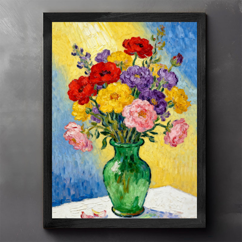 Art floral rétro encadré noir, H 11 po x l 9 po