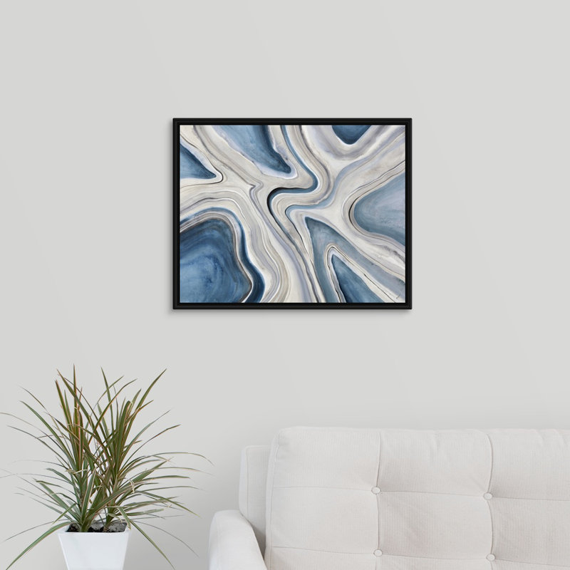 « blue geode », peinture sur toile, H 17,7 po x l 21,7 po x P 1,75 po, Cadre flottant noir