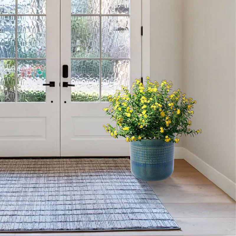 Ensemble de pots de fleurs en céramique émaillée verte faite à la main de 3, 10 po, 8 po et 6 po de diamètre, à motif quadrillé carré, pour les plantes d'intérieur et d'extérieur, pour les plantes grasses et les tables, en argile respirante avec trous de drainage