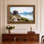 Tableau sur toile représentant un chalet alpin surplombant un lac turquoise et des montagnes-739444159