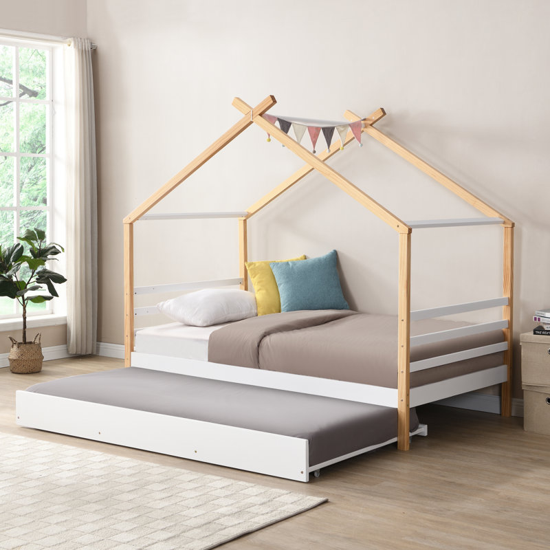Lit maison avec toit et lit gigogne, lit plateforme, cadre de lit