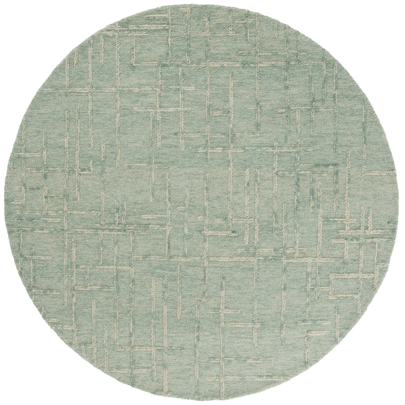 Melaniece Ebony Hand Tufted Wool Cotton Abstract Rug in Green, Round 6'