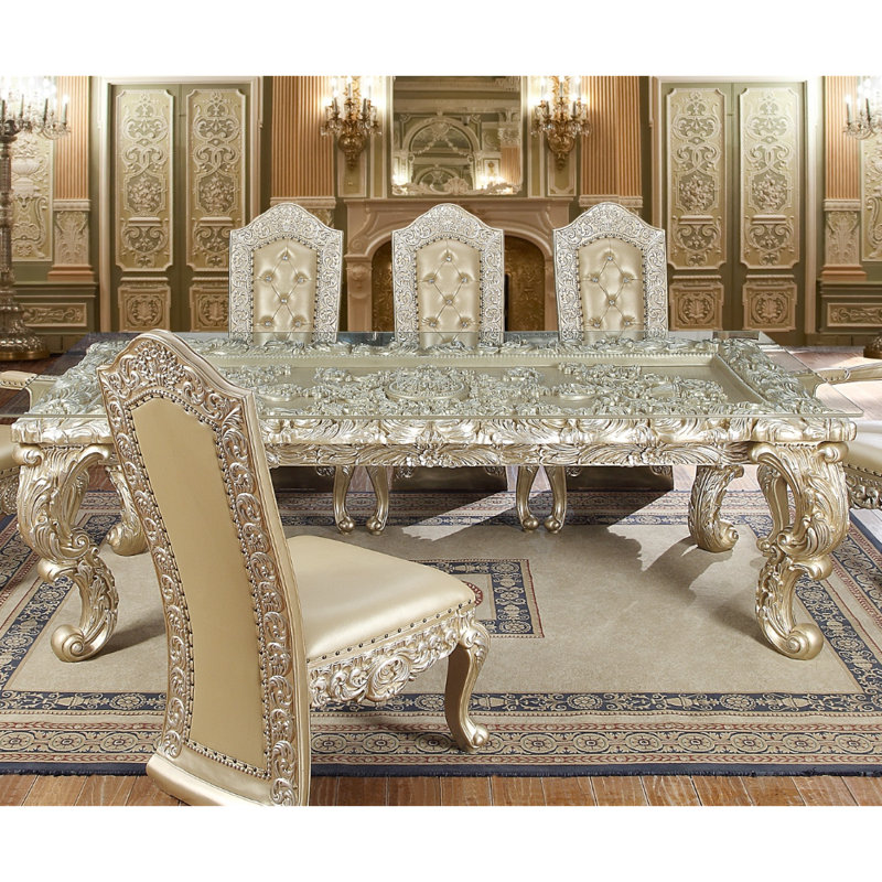 Champagne Gold Hand Carved Traditional Dining Table