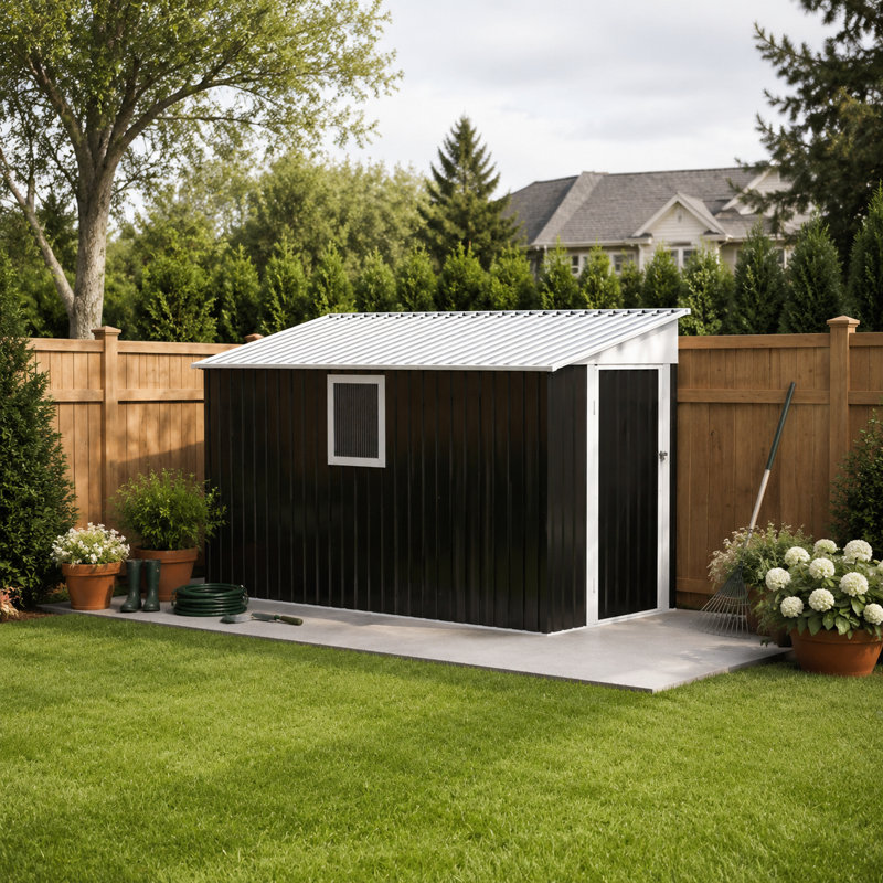 Remise de rangement noire et blanche en métal verrouillable pour le jardin