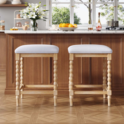 Ensemble de 2 tabourets de comptoir de 26 pouces avec siège rembourré, structure en bois d'acacia massif, confort rembourré de mousse, conception aérée pour cuisine et bar