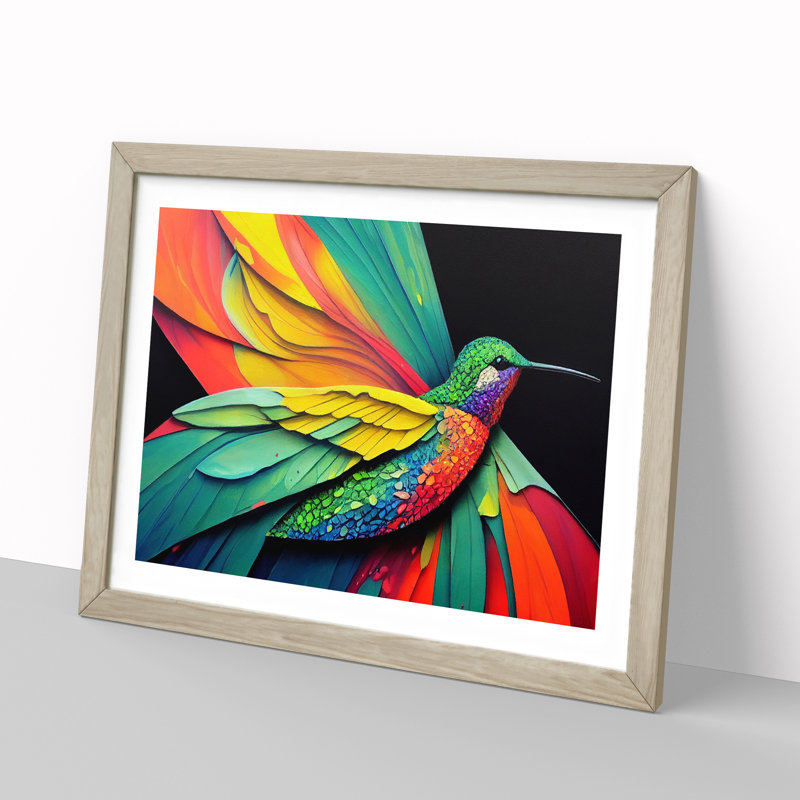 Hummingbird In Colour Vol.3 Abstract - Single Picture Frame Print, 34cm H x 46cm W x 2cm D, Oak