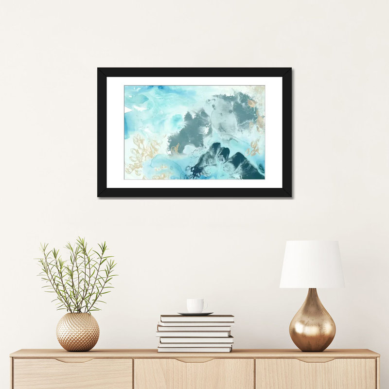 « aqua wave form i », impression sur toile, Papier d'art encadré noir, Blanc, H 24 po x l 32 po x P 1 po