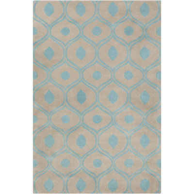 Ailey Authentic Hand-Tufted Handmade Blue & Beige Modern & Contemporary Ogee Trellis Wool Area Rug