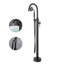 Robinet de baignoire autoportant au sol avec douche à main, conception ronde, 2 poignées en noir mat-120077775